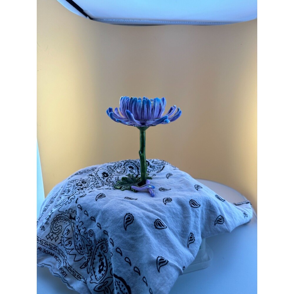 Keren Kopal Enamel Trinket Box – Purple Flower Design – Collectible